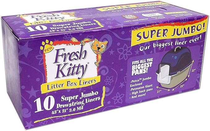 10 Count Fresh Kitty Litter Box Liners Super Thick, Durable, Easy Clean Up Jumbo Drawstring Scented, Bags for Pet Cats