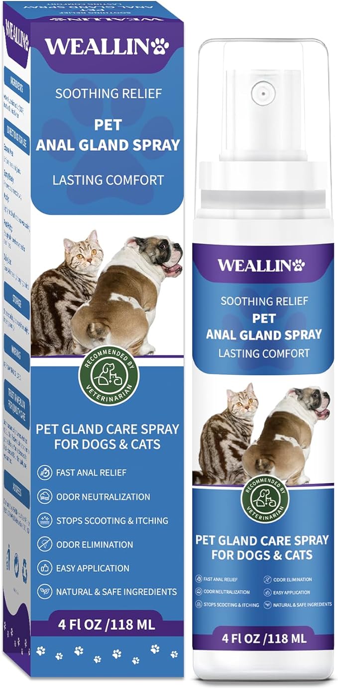 Anal Gland Spray for Dogs Cats - Fast Anal Gland Relief Stops Scooting & Itching Odor Elimination Anti Itch Dog Spray Pain Relieving Safe for All Animals - 4.06 FL OZ