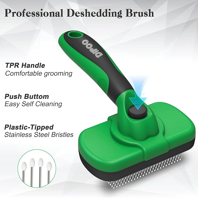 Self Cleaning Shedding Brush for Dogs & Cats, Skin Friendly Cat Brush, Dog Grooming Brush, Dog Brush for Shedding, Deshedding Brush, Puppy Brush Hair Brush for Haired Dogs, Green