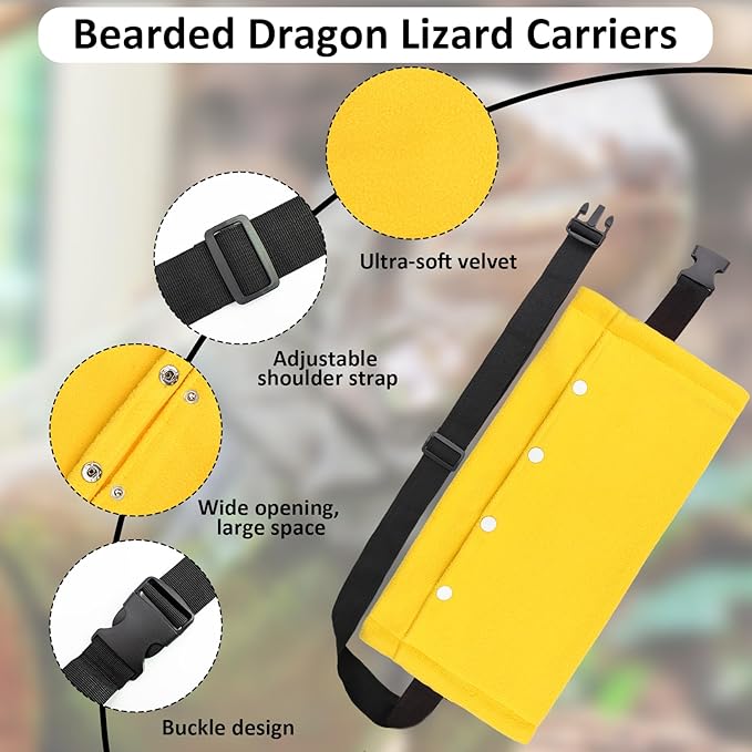 Bearded Dragon Carriers and Leather Leash with Wings,Bearded Dragon Leash Lizard Adjustable Harness,Small Pet Backpack Batwing Accessories for Outdoor Travel Walking Rest-Yellow