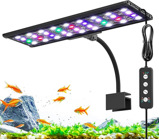 AQQA LED Aquarium Light, 24/7 Mode Clip on Fish Tank Light with Memory Function, DIY Mode Full Spectrum Aquarium Plant Light, Adjustable Timer/Brightness, IP68 Waterproof for 24-32 in Fish Tank 26W