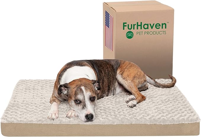 Furhaven Orthopedic Dog Bed for Large/Medium Dogs w/ Removable Washable Cover, For Dogs Up to 55 lbs - Ultra Plush Faux Fur & Suede Mattress - Cream, Large