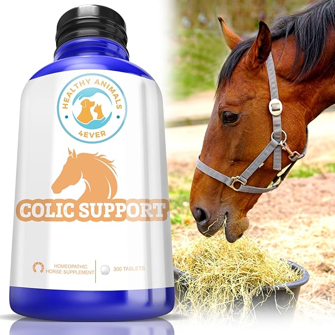 Healthy Animals 4Ever All-Natural Horse Colic Support - Reduces Abdominal Pain and Other Stomach Issues - Supplements for Horses - Homeopathic & Highly Effective - 300 Tablets