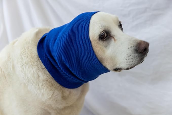 Dog Ear Hematoma Clip Pet Ear Flap Head Wrap DDFS (2 Pack)，Earmuffs Dog Hoodie No Flap Ear Wrap for dogs - Purple+Blue L