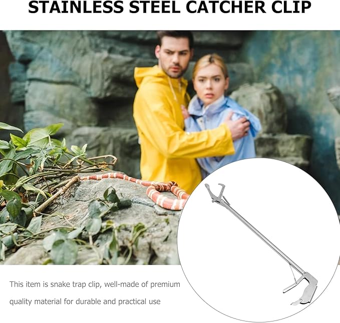 POPETPOP 30“ Snake Grabber - Reptile Snake Catcher Wide Jaw Handling Tool, Professional Snake Catcher, Stainless Steel Folding Tool Snake Hook