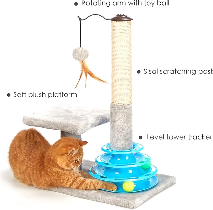 Tall Cat Scratching Post Kitten Sisal Scratcher Tree with Cat Tracks Toy Balls for Indoor Cats and Kittens - 25 inches