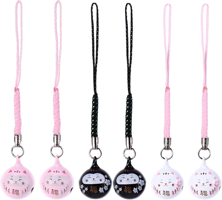 LUOZZY 6 Pcs Lucky Cat Pendant Charm Japanese Beckoning Cat Phone Charm Wealth Health Maneki Neko Fengshui Fortune Lucky Cat Charm for Phone Backpack
