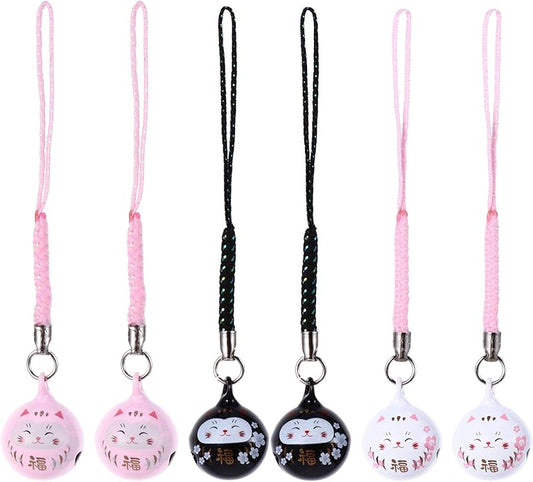 LUOZZY 6 Pcs Lucky Cat Pendant Charm Japanese Beckoning Cat Phone Charm Wealth Health Maneki Neko Fengshui Fortune Lucky Cat Charm for Phone Backpack