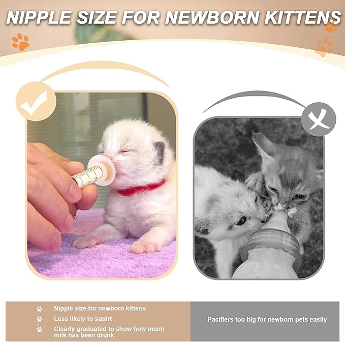 10 Packs Pet Nipples for Kitten and Puppy - Silicone Feeding Pacifier for Pets and Wildlife, Small Pre-Made Hole Feeding Nipple for Kitten, Puppy, Bunny, Squirrel, Hamster(3ML/5ML/10ML)