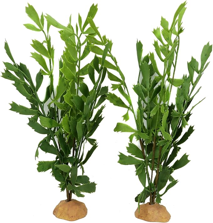 Lifelike Reptile Tank Plant Decor - Realistic Artificial Plastic Plant for Terrariums and Pet Enclosures (Style D 2 Pack)