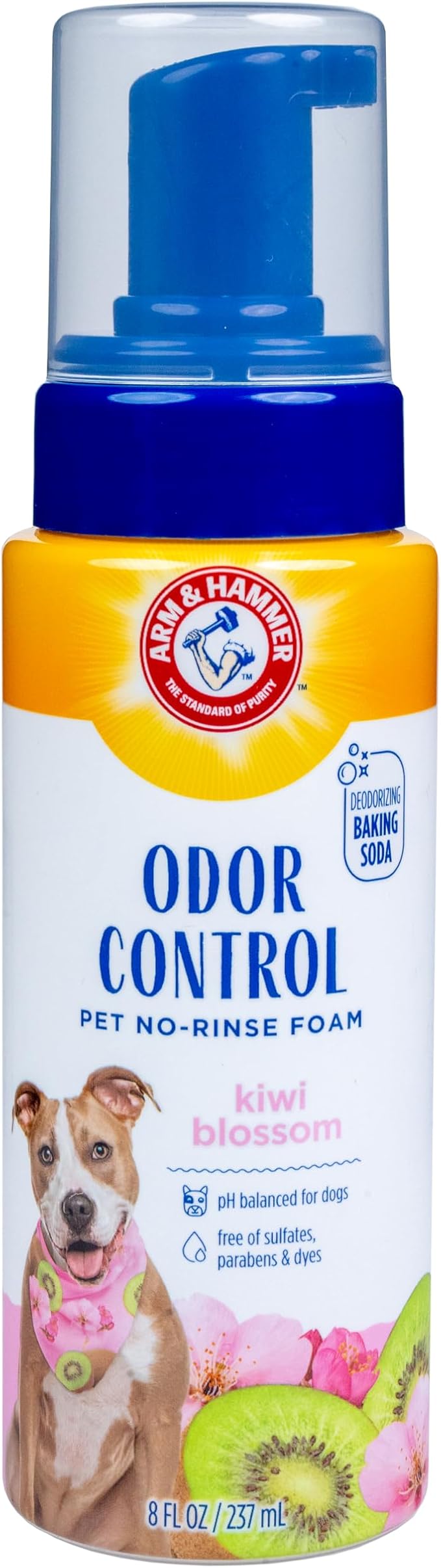 Arm & Hammer for Pets Odor Control Pet No-Rinse Foam with Baking Soda, Kiwi Blossom Scent, 8oz; Best Odor Eliminating Foam for Dogs and Puppies; Arm and Hammer Baking Soda Waterless Dog Deodorizer