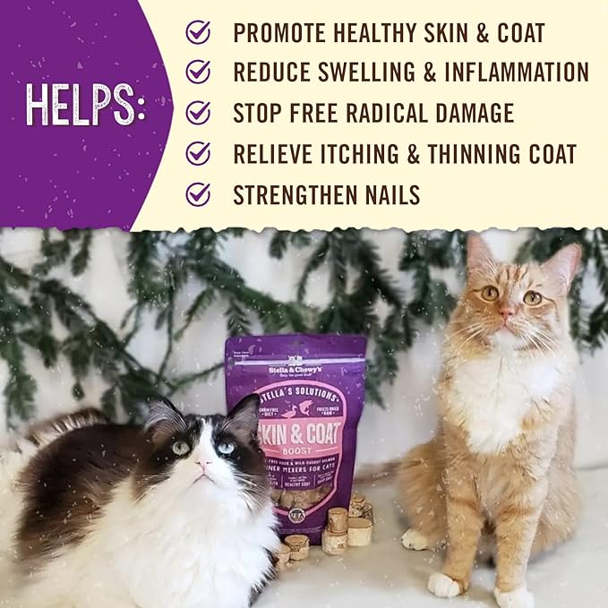 Stella & Chewy's Stella's Solutions Skin & Coat Boost Cage-Free Duck & Wild-Caught Salmon Dinner Morsels Freeze-Dried Raw Cat Food, 13 oz.