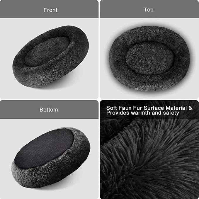 Cat Beds for Indoor Cats - Cat Bed Washable 20/24 inches, Dog Beds for Small Medium Dogs, Anti Anxiety Round Fluffy Plush Faux Fur Cat Bed,Thick Bottom Keep Pets Off The Cold Tile