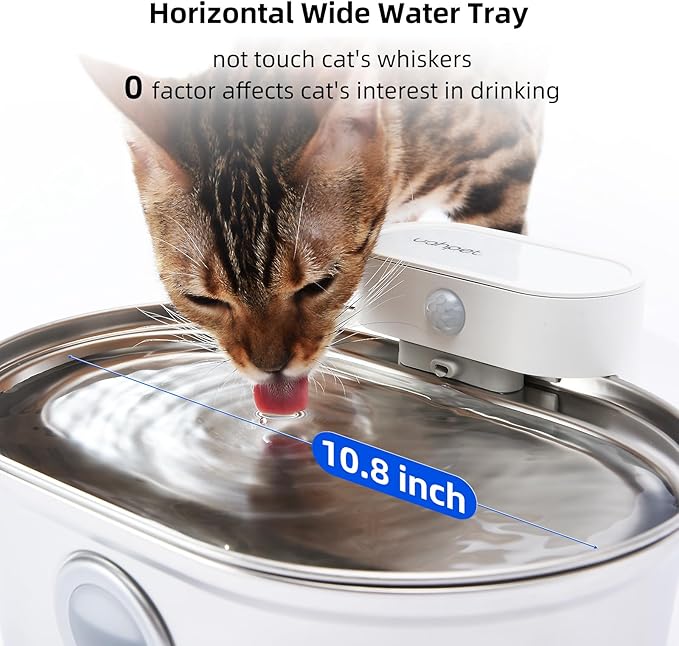 uahpet Upgrade Stainless Steel Cat Water Fountain Pro, Battery Operated Cat Fountain, Pet Water Dispenser for Cats Dogs with Water Level Window, 67oz/2L