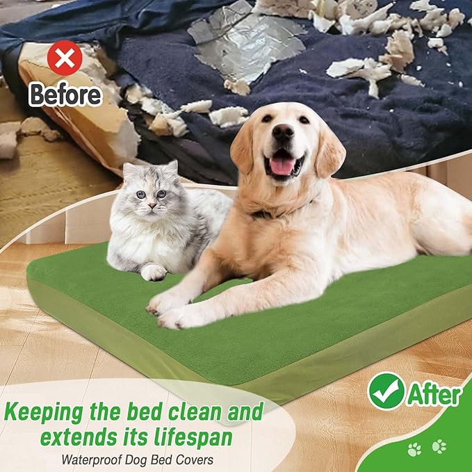Dog Bed Covers Replacement Washable 100% Waterproof Soft Dog Bed Sheet Green 2 Pack 20" x 30" XS