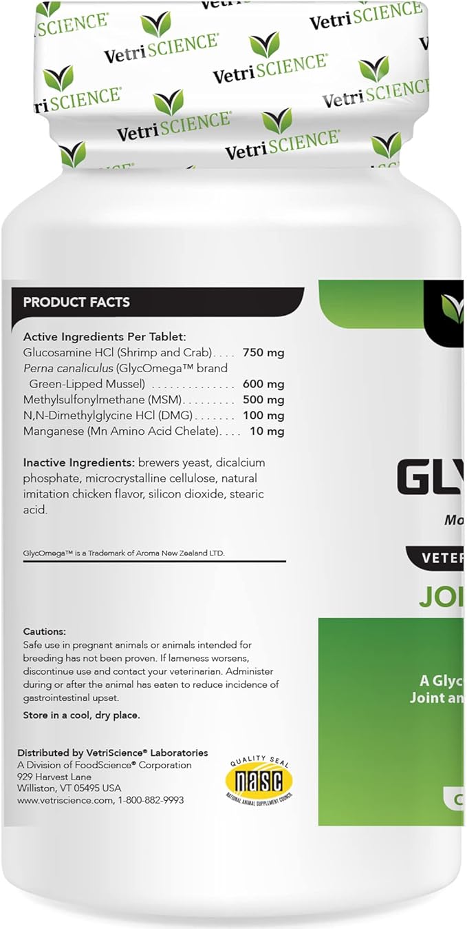 VETRISCIENCE GlycoFlex Stage 2 Hip and Joint Supplement for Dogs, Chewable Tablet – Moderate Joint Support with Green Lipped Mussel, DMG, and 750 MG Glucosamine Per Tablet