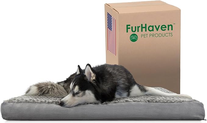 Furhaven Cooling Gel Dog Bed for Large Dogs w/ Removable Washable Cover, For Dogs Up to 95 lbs - Ultra Plush Faux Fur & Suede Mattress - Gray, Jumbo/XXL