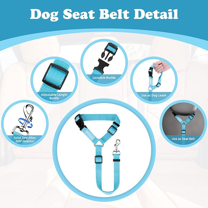 BWOGUE Pet Dog Cat Seat Belts, Car Headrest Restraint Adjustable Safety Leads Vehicle Seatbelt Harness (1 Pack)