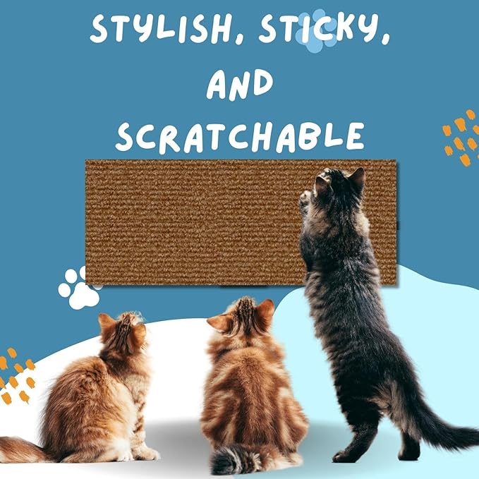 Cat Scratch Mat (3 Pack), 23.6’’ x 11.8’’ Cat Wall Stracther, Versatile Self-Adhesive Replacement Easy Use for Cat Trees, Cat Wall Furniture, Scratching Posts, and Couch Protection (Brown)