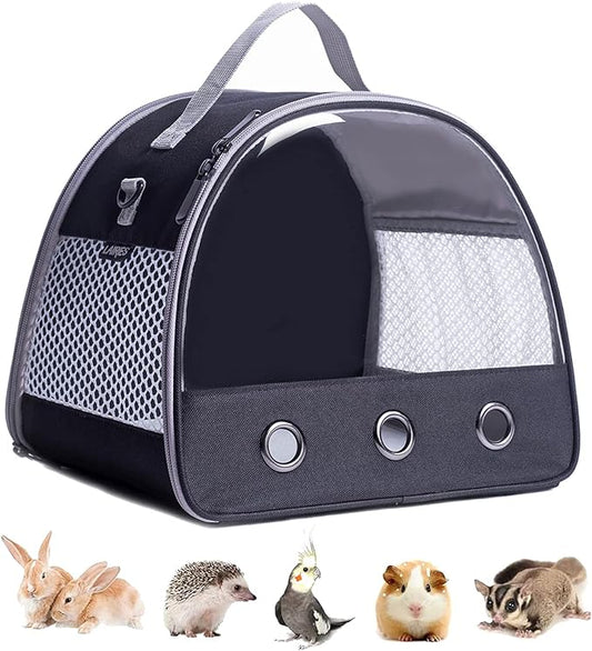 Guinea Pig Carrier Backpack, Clear Bubble Window Backpack for Guinea Pig, Bunny Rat Bird (Black, Carrier)