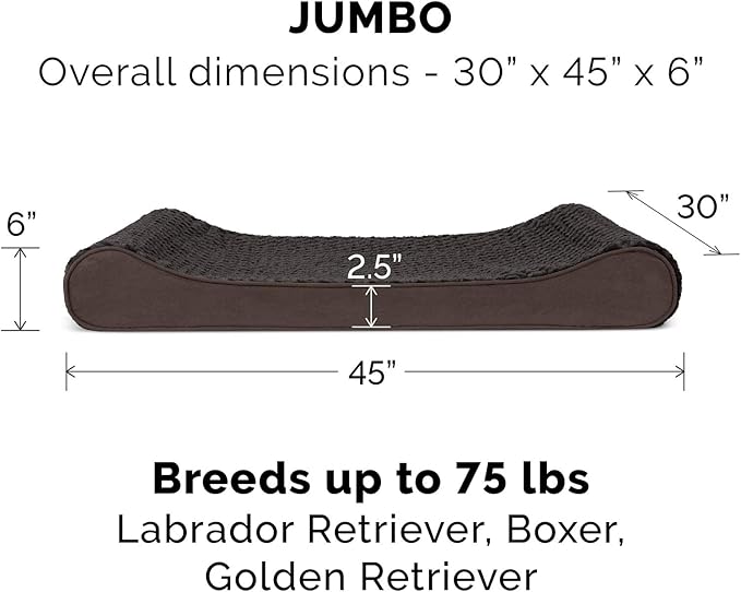 Furhaven Orthopedic Dog Bed for Large Dogs w/ Removable Washable Cover, For Dogs Up to 75 lbs - Ultra Plush Faux Fur & Suede Luxe Lounger Contour Mattress - Chocolate, Jumbo/XL