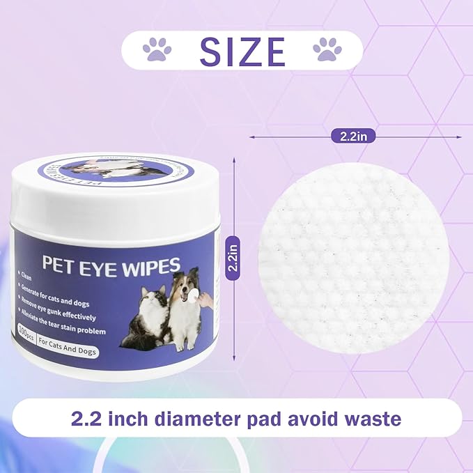 100 Counts Pet Dog Eye Wipes for Dogs & Cats, Soft Gentle Tear Stain Remover Wipes, Non-Irritant Presoaked Eye Wash Pads, Natural Unscented Pet Eye Wipes for Remove Tear Stain, Eye Debris, Discharge