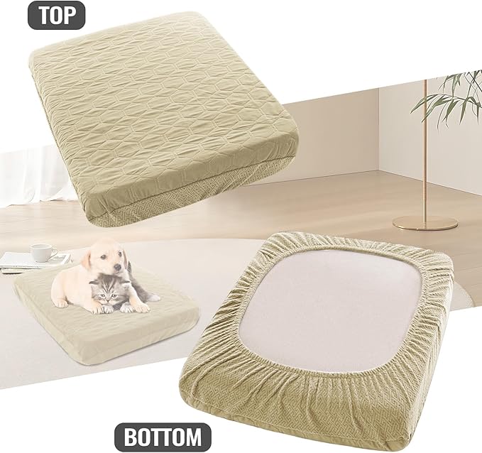 nanbowang Waterproof Dog Bed Covers Replacement Washable Pet Hair Easy to Remove, Dog Pillow Cover Quilted, Pet Bed Cover Lovely Puppy Bed Cover for Dog/Cat (32x44x6, beige)