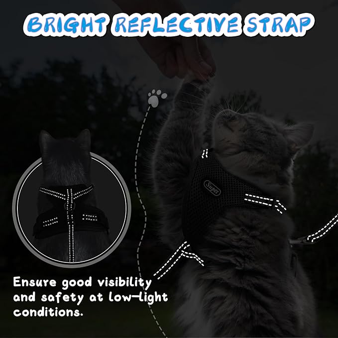 Supet Cat Harness and Leash Set for Small to Large Cats Adjustable Cat Vest Harness with Reflective Trim Universal Cat Leash and Harness for Cats/Puppies Outdoor Walking