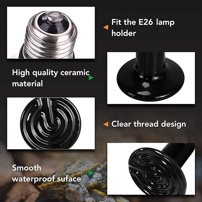 Simple Deluxe 100W Ceramic Reptile Heat Lamp Bulb & 150W Clamp Light with 8.5" Aluminum Reflector Combo for Amphibian Pets, Silver 2023 Version