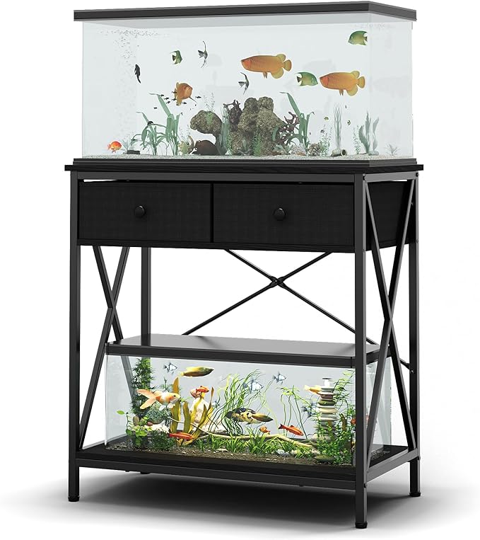 FILKO Aquarium Stand 20-29 Gallon, Metal Gallon Fish Tank Stands with Accessories Storage, Turtle/Reptile Terrariums Table,Breeder Tank Stand,Easy to Assemble(Tank not Included) (Black, 29 Gallon)