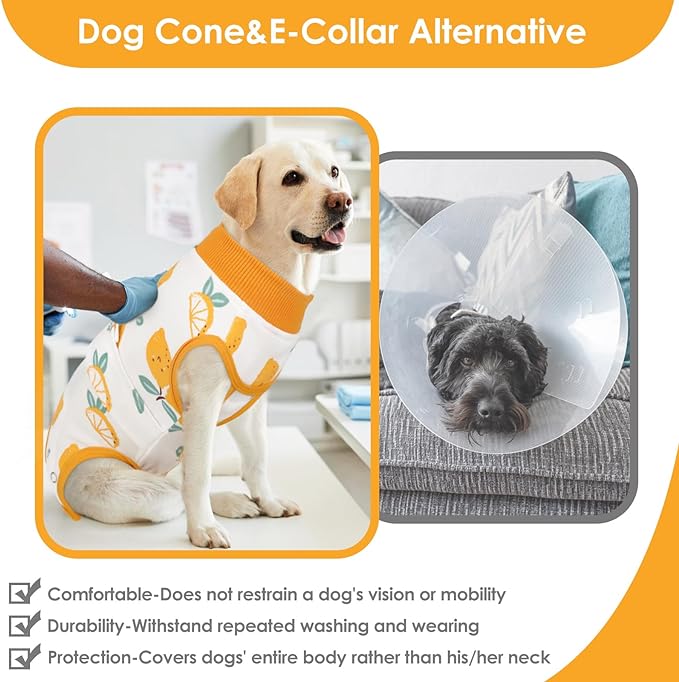 AOFITEE Dog Recovery Suit, Dog Surgical Recovery Suit for Female Dogs Male Dogs, Cozy Dog Onesie for Surgery, Cone E-Collar Alternative, Anti Licking Dog Surgical Shirt with Pee Hole, Lemon 2XL