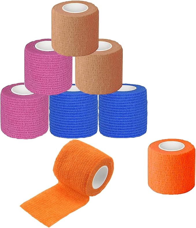 Self Adaptive Bandage Wraps 2" x 5 Yards 8 Rolls Flexible, Breathable, and Easy to Apply - Ideal for First Aid, Sports Injuries, and Medical Use - for Dog Cat Horse Animals (4 Color)