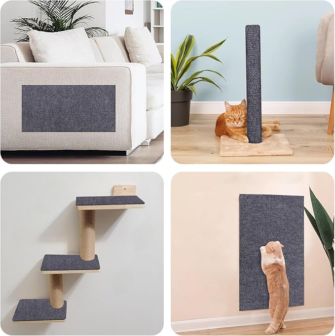 Palksky Climbing Cat Scratcher Mat, 3PCS 23.6"X11.8" Trimmable Self-Adhesive Cat Scratching Board, DIY Cat Scratching Pads for Couch Furniture Wall Cat Tree, Cat Climbing Wall Scratcher