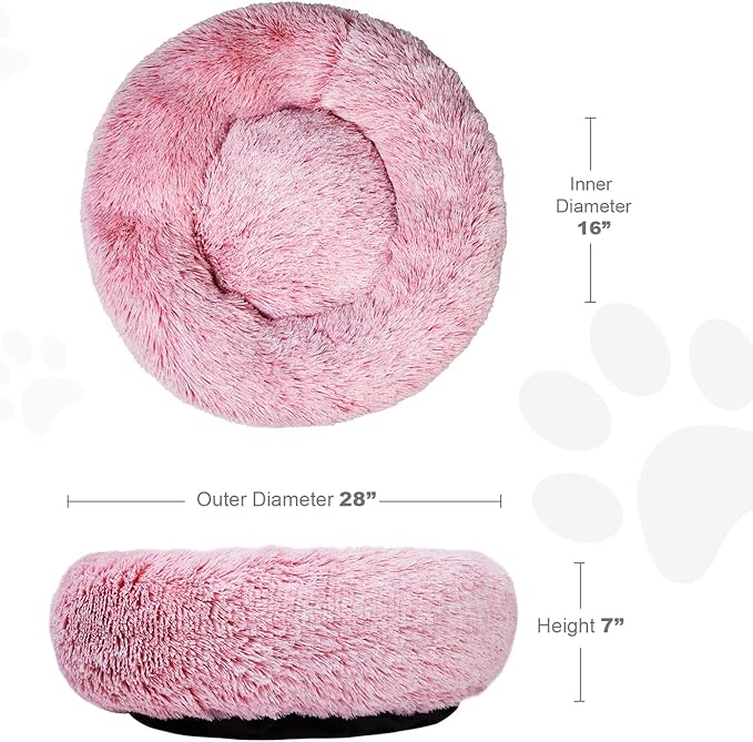 Aurako Cat Bed Dog Bed Round Cushion Pet Bed Mat Ultra Soft Plush Donut Sofa Comfortable Pillow Machine Washable Pet Cuddle Beds for Kitten Small Medium Large Dogs Cats 28" Pink