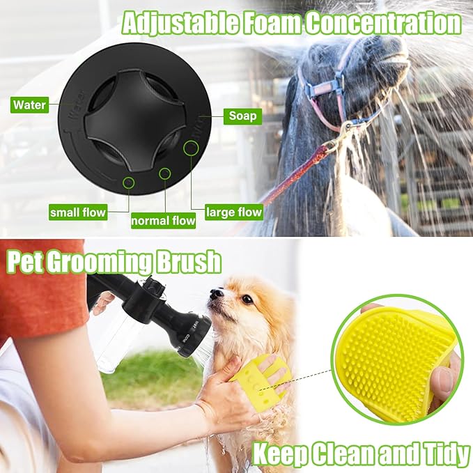 Pup Dog Jet Wash, 8-Way Spray Pattern Dog Washing Hose Attachment with Soap Dispenser, Pet Bath Brush, Garden Hose Nozzle Sprayer for Watering Plants, Lawn, Patio, Car Wash, Showering Pet Outdoor