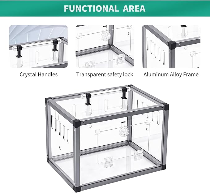 Small Animal Carrier, Travel Portable Carrier Cage, Hamster Cage with Aluminum Alloy Frame and Acrylic Boards for Guinea Pig Hedgehog Hamster Rat Parrot Bearded Dragon Lizard Reptile