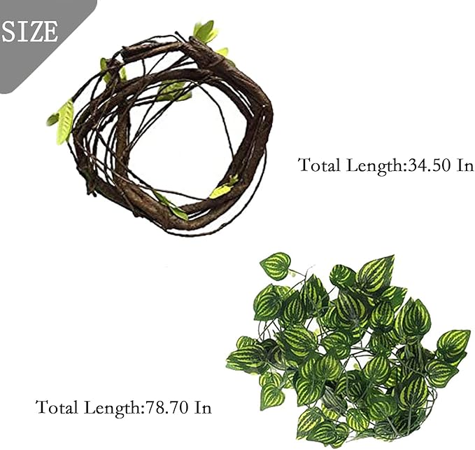 PINVNBY Bearded Dragon Hammock,Reptile Lizard Lounger Natural Seagrass Habitat Decoration Reptiles Tank Accessories Jungle Climber Vines Flexible Leaves Climbing Decor for Gecko Chameleon Snakes