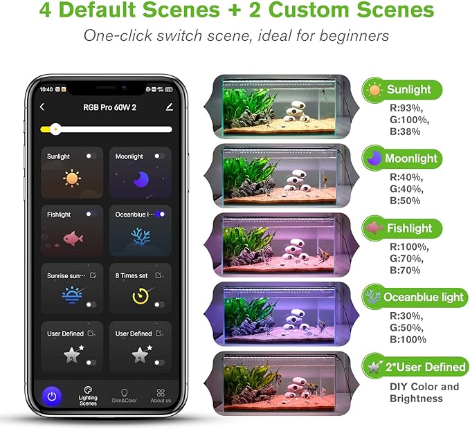 hygger 50W Smart Aquarium Light, Bluetooth LED Light with App Control, Full Spectrum Fish Tank Light with 24/7 Lighting Cycle, 5 Modes, Adjustable Timer, for 36"-42" Freshwater Planted Tank