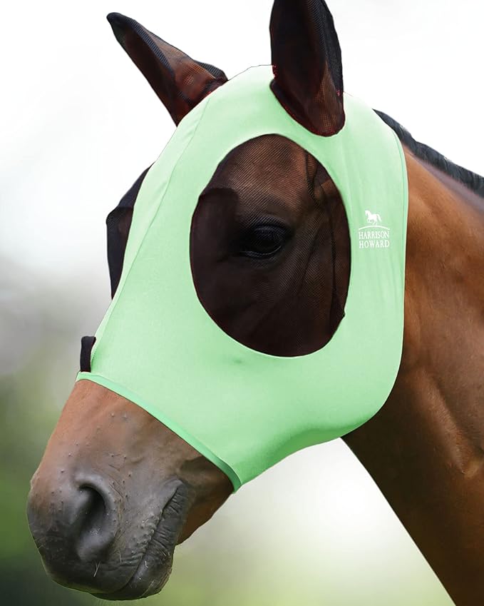Harrison Howard Super Comfort Stretchy Fly Mask Large Eye Space with UV Protection Soft on Skin with Breathability Cool Mint L Full Size
