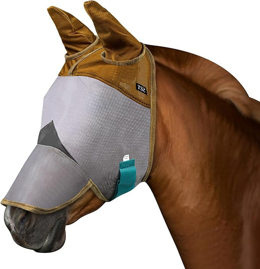 Horse Fly Mask with Ears and Nose – Fly Masks with Nose Ears Cover - Non-Heat Transferring Mesh – 70% Uv Protection - Breathable Equine Fly Mask – Full Size Horses – Soft and Comfortable Face Flymask