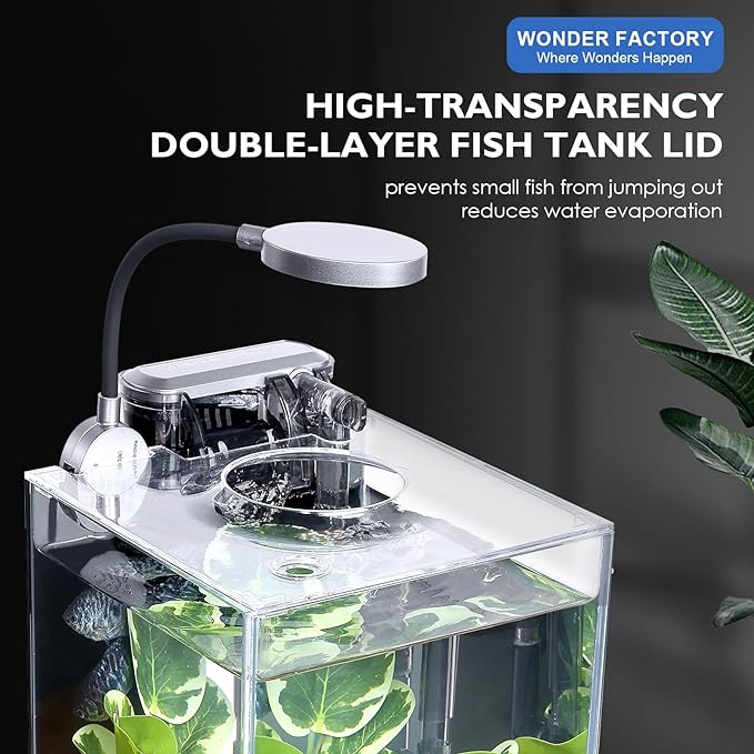 Fish Tank Aquarium 1.5 Gallon AIO Starter Kit, Including HD Float Glass Small Fish Bowl, Self-Cleaning Filter, light, Rocks, Gravel, Plants, Cleaning Tool Set.Beginner's Gift for Snails, Guppy, Shrimp