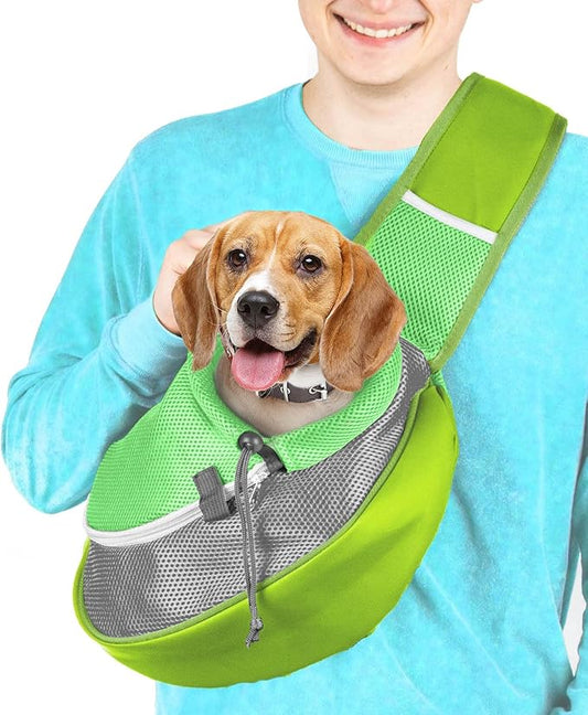 Pet Sling Carrier - Small Dog Puppy Cat Carrying Bag Purse Pouch - For Pooch Doggy Doggie Yorkie Chihuahua Baby Papoose Bjorn -Hiking Travel Front Chest Body Holder Pack To Wear (Green-L)