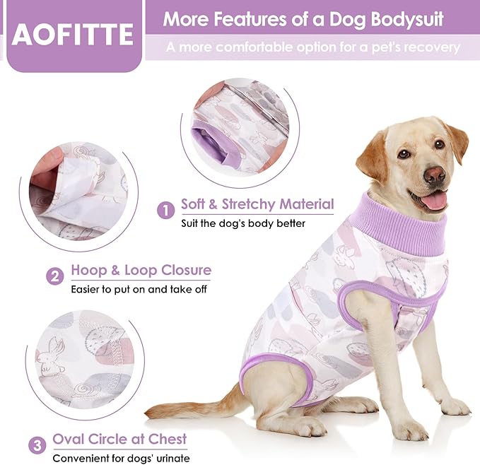 AOFITEE Dog Recovery Suit, Dog Surgical Recovery Suit for Female Dogs Male Dogs, Cozy Dog Onesie for Surgery, Cone E-Collar Alternative, Anti Licking Dog Surgical Shirt with Pee Hole, Rabbit XL