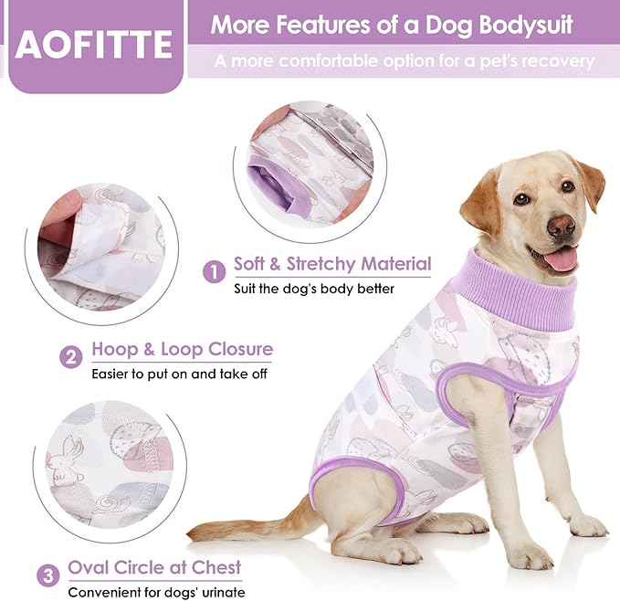 AOFITEE Dog Recovery Suit, Dog Surgical Recovery Suit for Female Dogs Male Dogs, Cozy Dog Onesie for Surgery, Cone E-Collar Alternative, Anti Licking Dog Surgical Shirt with Pee Hole, 2XL