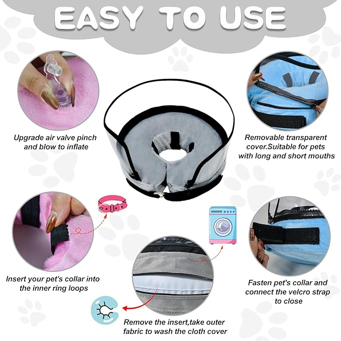 Dog Cone,Dog Surgery Collar,Dog Cones for Small Medium Large Dogs,Inflatable Cone for Dogs,Dog Cone Collar, Does not Impede Vision Dog Recovery Collar(M Plus Grey)