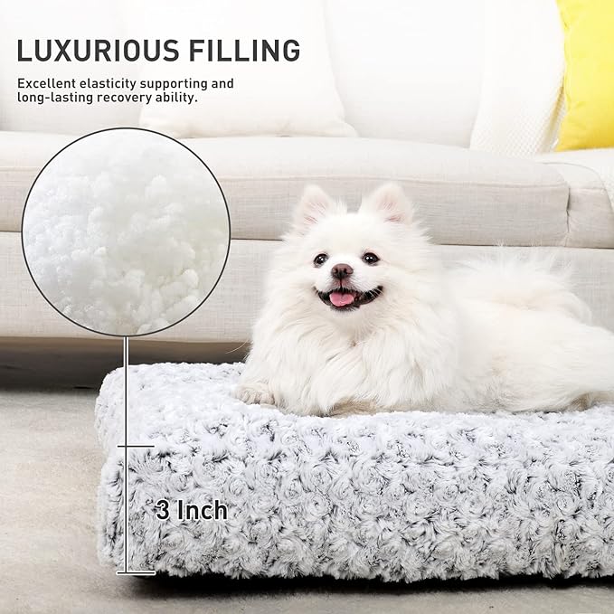 KSIIA Washable Dog Bed Deluxe Plush Dog Crate Beds Fulffy Comfy Kennel Pad Anti-Slip Pet Sleeping Mat for Large, Jumbo, Medium, Small Dogs Breeds, 23" x 18", Gray