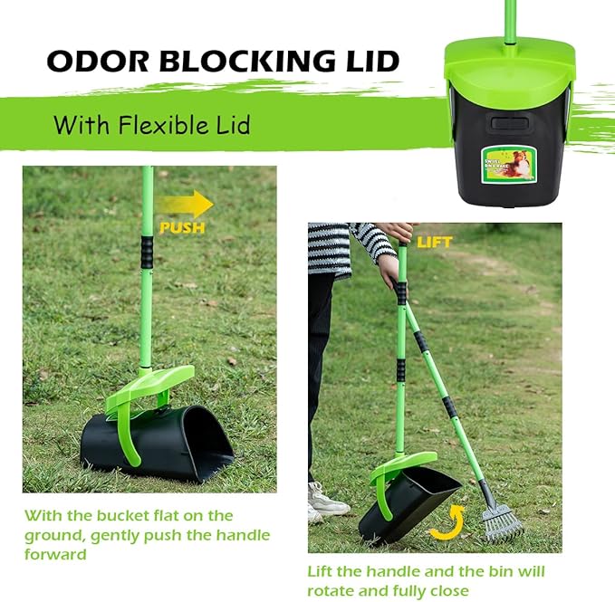 Pooper Scooper Swivel Bin & Rake Kit with 20 Waste Bags, 36.6" Long Handle Adjustable Portable Non-Breakable Dog Pooper Scooper for Large Medium Small Dogs, Poop Scooper for Lawn Yard Dog Kennel