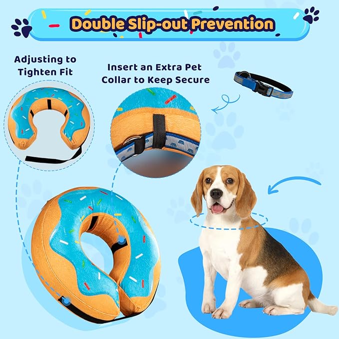 Grand Line Donut Inflatable Collar for Dogs and Cats, Soft Recovery Dog Cone After Surgery, Protective Pet Neck Cone for Small, Medium, Large Dogs, Not Block Vision (Blue, M)