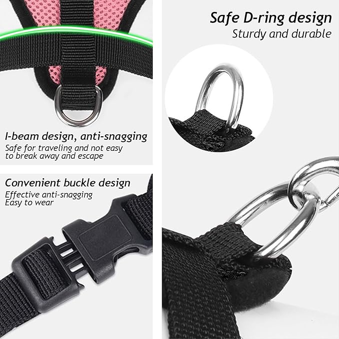 Summer cat Chest Harness and Leash, Anti-Escape Adjustable Soft mesh cat Leash and Chest Harness Set for All Types of Cats cat Vests(Size M,Pink)