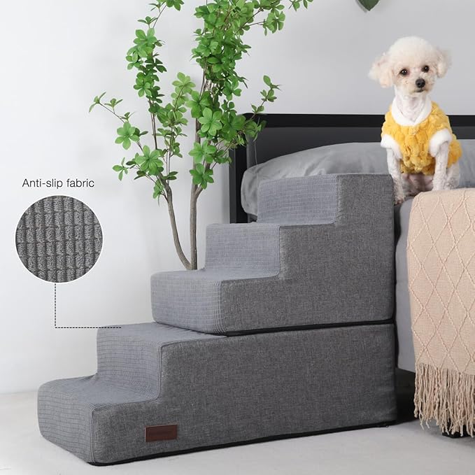 Dog Stairs for High Bed,5 Steps Pet Stairs for Small Dogs and Cats，Anti-Slip Removable Dog Steps for Bed,Bed Stairs for Dog,Grey